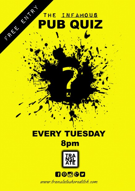 PUB QUIZ @ TRANSLATE - EVERY TUESDAY!