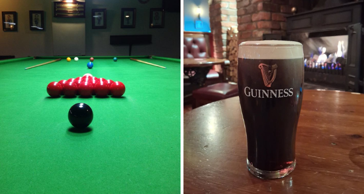 Collage of a pool table and a pint of Guinness at Ballinteer House Dublin.