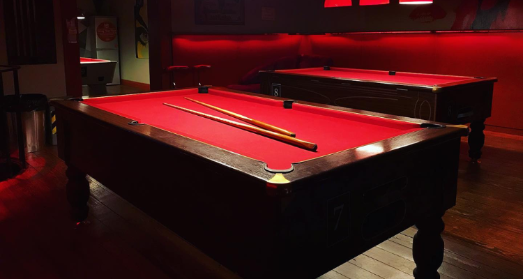 Red pool tables at The Hideout Dublin.
