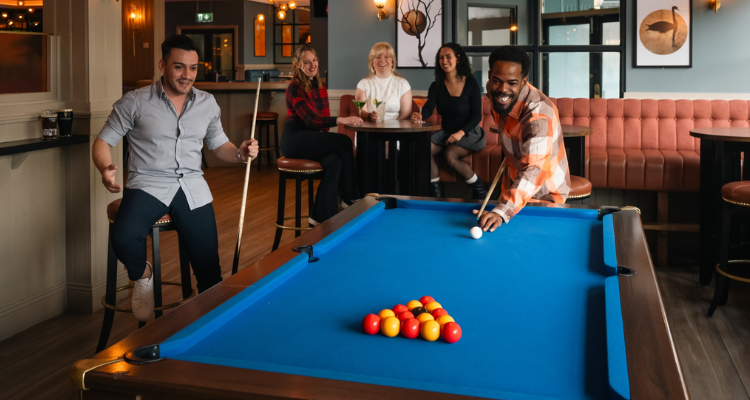 Blue pool table at The Waterbank Gastro Bar Dublin.