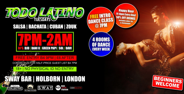 SALSA, BACHATA & CUBAN on TUESDAYS! FREE INTRO CLASS, FREE ENTRY* & SOCIAL
