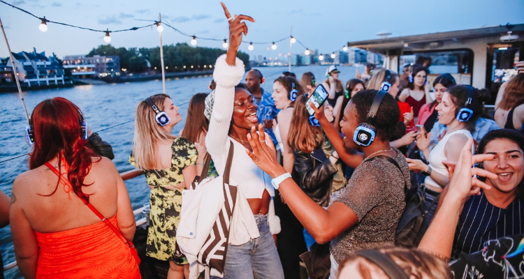Boat party on the Thames in London.