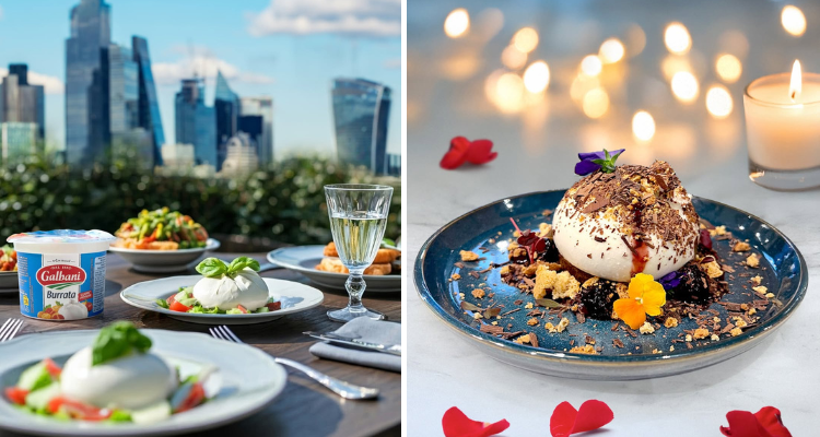Plates Of Burrata By Gilbani In Front Of London Landmarks For The Burrata Pop-Up.