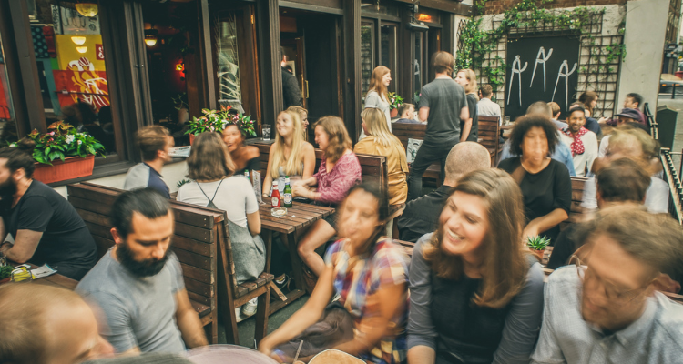 People outside Three Compases Dalston.
