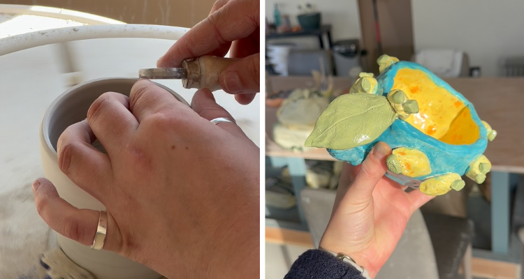 Collage of pottery pieces at Three Sixty Pottery Studio Manchester.