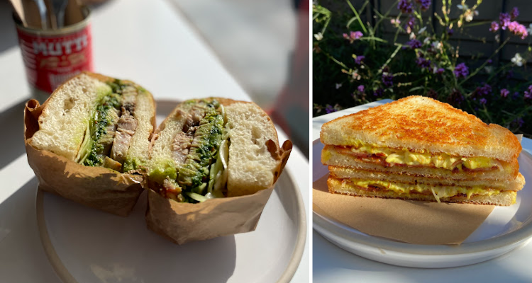 Porchetta sandwich and bacon and cheese sandwich at Marchetti in Catford.