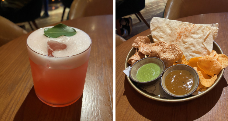 Himalayan sour cocktail and pappad basket at Farzi.