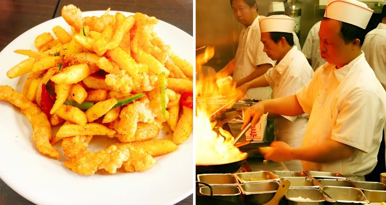Spice bag from Mr Chen in Dublin and people cooking in the kitchen.