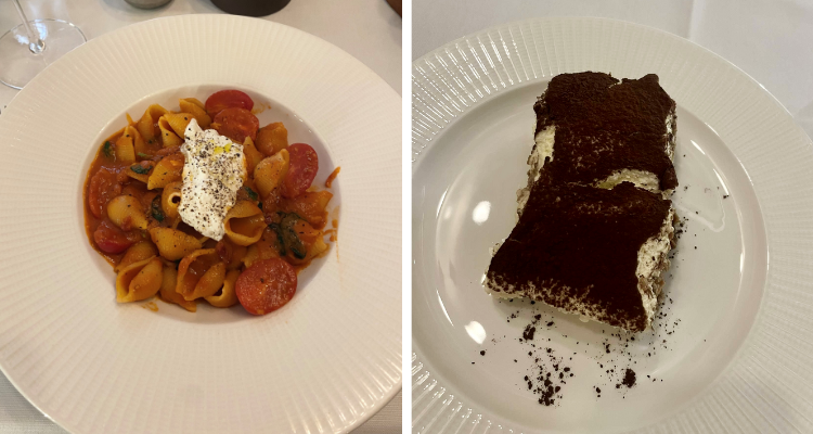 Pasta and tiramisu at Piazza Italiana.