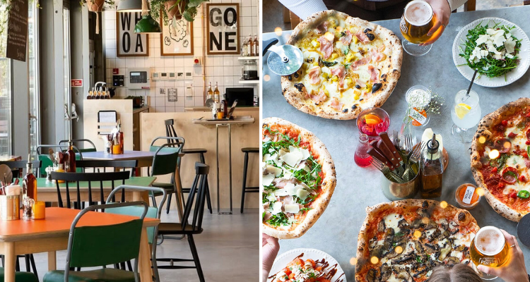 Rudy's Brighton interiors and pizzas.