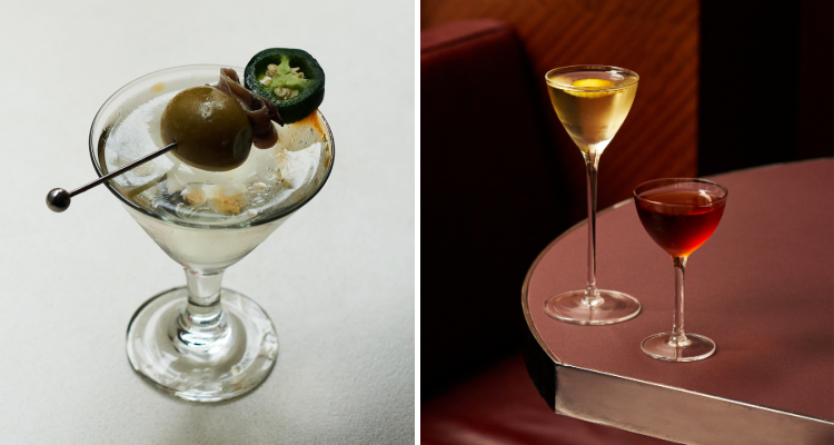 Mini martini at Rita's next to mini cocktails at Toum.