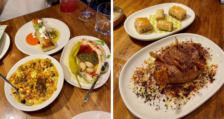 Mezze plates and desserts at Arabica London.