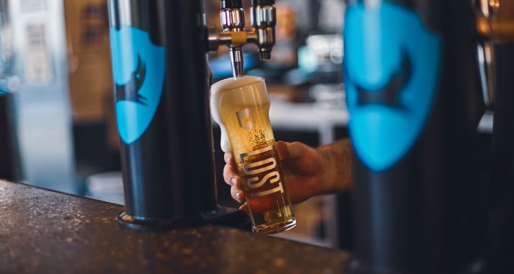 Pint of lager is BrewDog London.