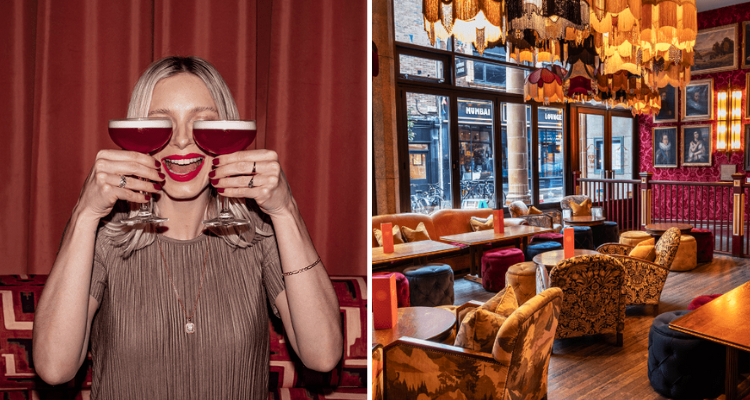 Person with cocktails and interiors of Cosy Club York.