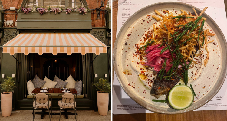 The seabass tahini and exterior shot of Noreen.