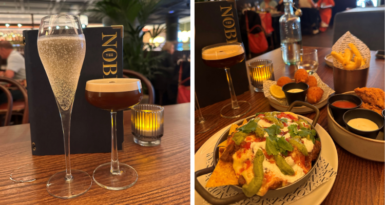Champagne and nachos at The Noble Glasgow.