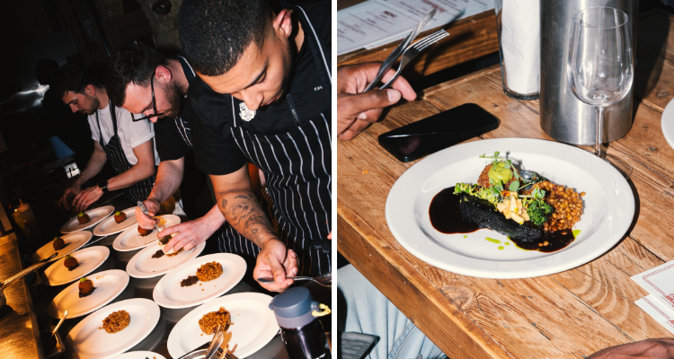 Chef Mortley and a dish at his restaurant.