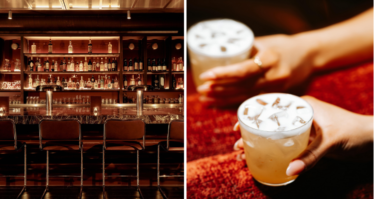 The bar and a cocktail at Bar Lina Shoreditch.