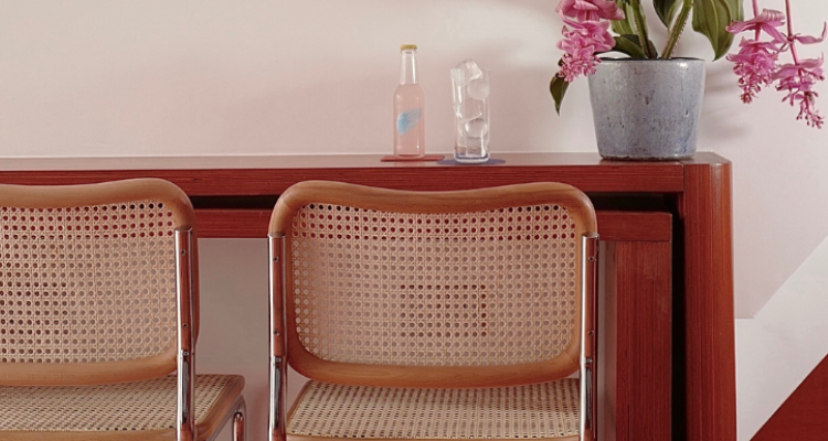 Symmetrical interiors and martini at A Bar With Shapes For A Name.