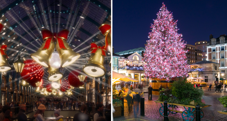 Collage of Covent Garden Market at Christmas.