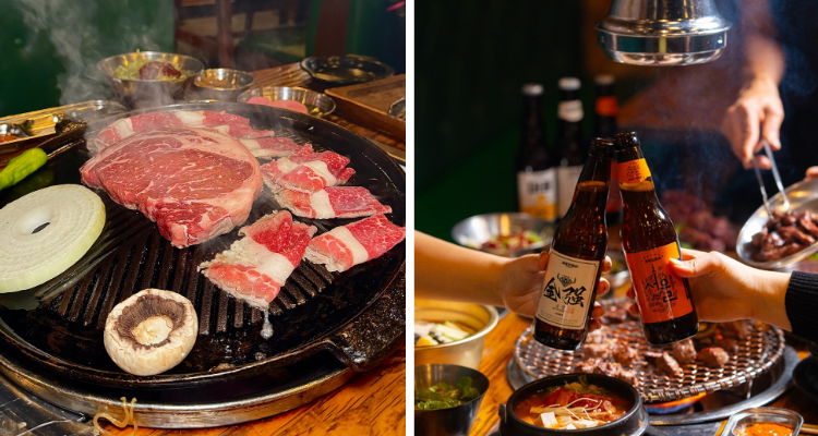 Collage of food and drink at Jongro BBQ NYC.