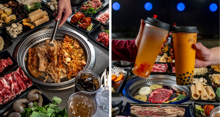 Collage of food and drinks at KPOT Korean BBQ & Hotpot.