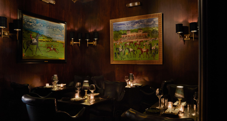Moody interiors and horse artwork at The Stables Bar for London Cocktail Week.