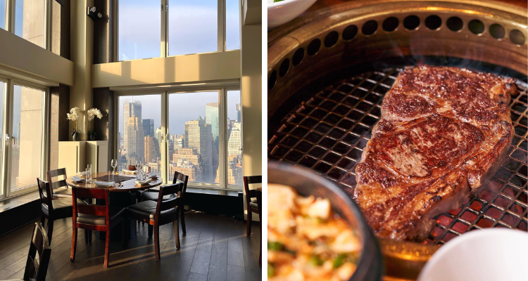 Collage of the view at barbecued meat at Gaonnuri NYC.