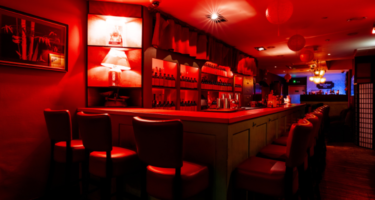 Picture of a the sultry red interiors at Opium in Soho.