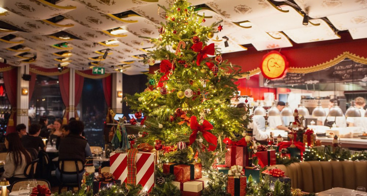 Duck & Waffle Christmas trees and the views at night