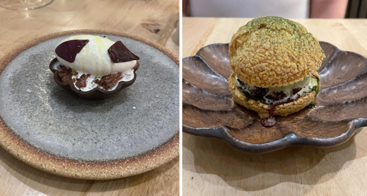 Olive oil sponge cake and choux bun from Mare By Rafael Cagali.