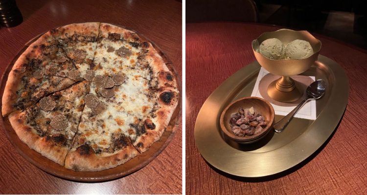 Pizza and pistachio dessert at Nipotina.