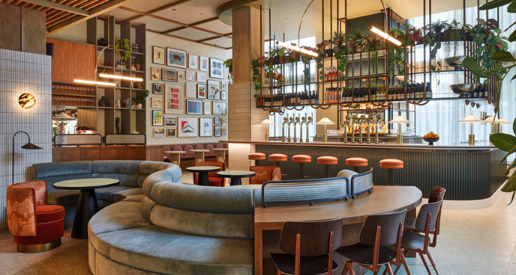 A picture of Feels Like June's interiors, fronting green, peach and blue colouring.