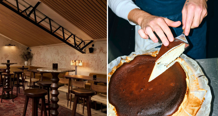 Interiors and Basque cheesecake at Bar Flor.