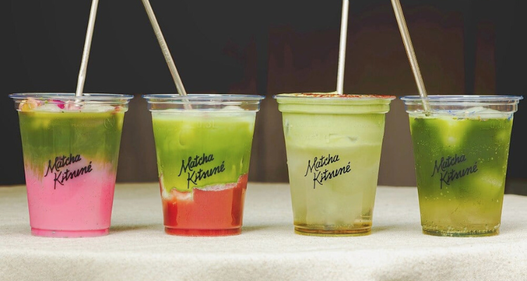 An iced matcha lineup from Cafe Kitsune.