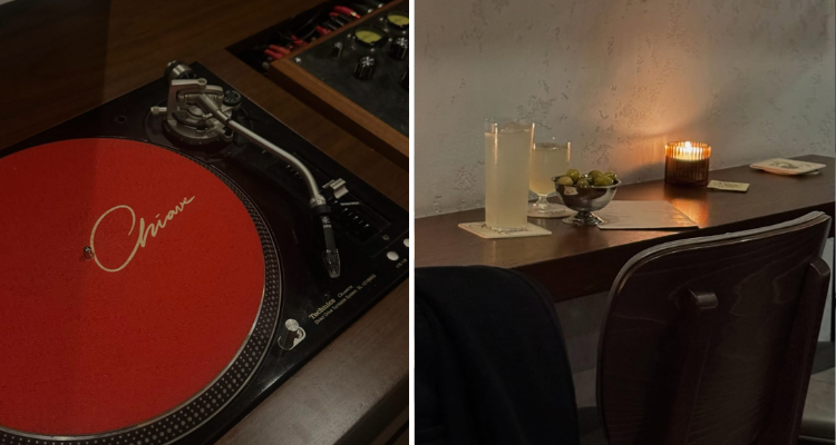 Chiave vinyl and cocktails with olives.