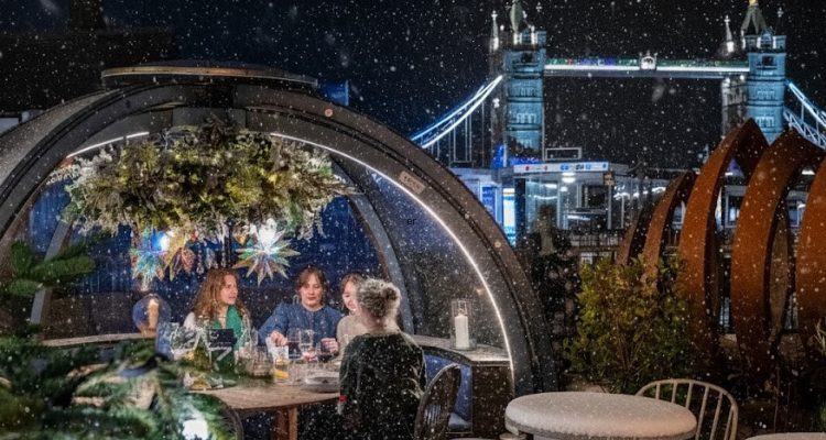 People in an igloo at Coppa Club Tower Bridge.