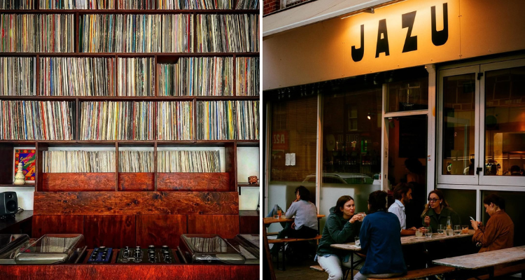 Records from Jazu and the outside of the bar.