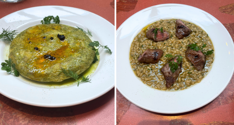 Mushroom and pork rice, and skate wing tortilla.