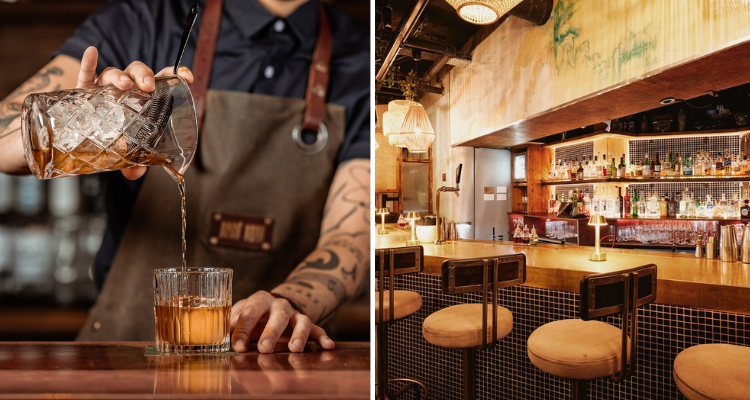 A drink being made at Nine Lives, and it's interiors.