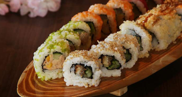 Sakura Japanese restaurant sushi and flowers.