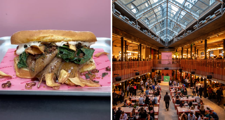 Collage of Stakehaus' Christmas sandwich and Seven Dials Market.