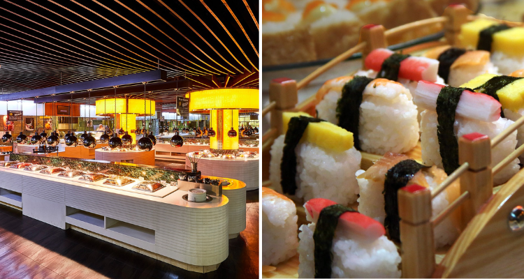 TOPS buffet restaurant interiors and sushi in Manchester.