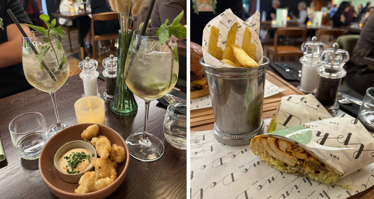 Cocktails and a main course at The Delphine Glasgow.