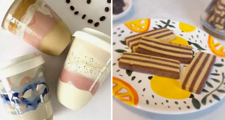 Coffee cups and bisccuits from The Pottery.