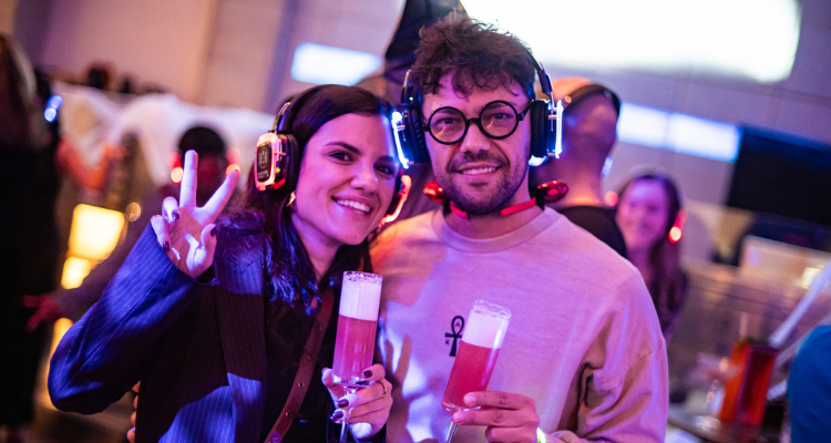 Couple at The Silent Disco at Battersea Power Station.