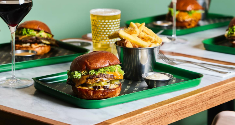 Burgers, wine, beers and chips at Heard Soho.