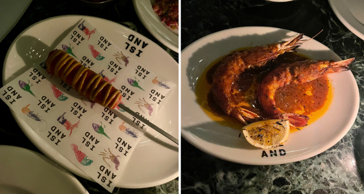 The prawns and the scallop corndog at Island.