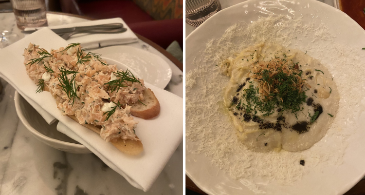 Salmon starter and linguine from The Idler menu.