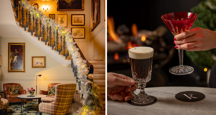 The banister and cocktails at Christmas at The Kensington.